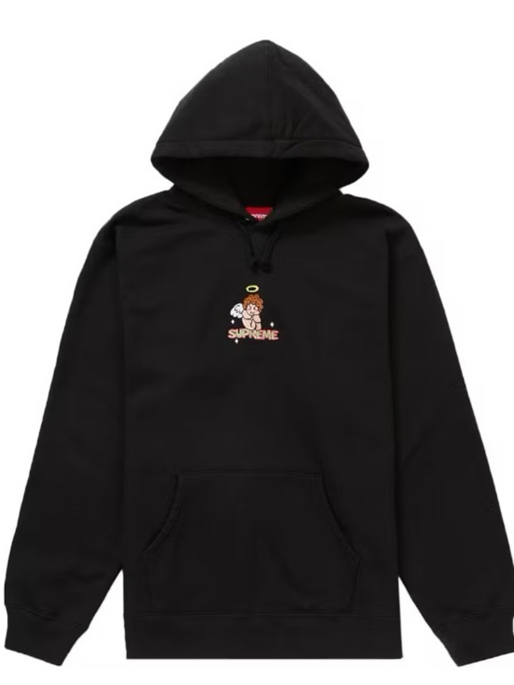 Supreme Black Hoodie with Angel Chest Graphic